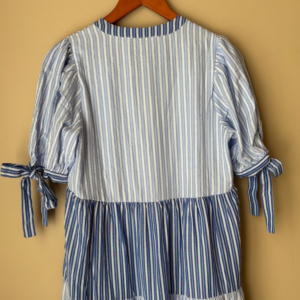 NWT English Factory Blue Striped Tiered Midi Dress Small - Picture 11 of 13